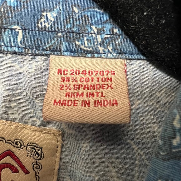 Rafter C Pearl Snap Cowboy Button Up Paisley Western Shirt Large Proflex Blue - Picture 4 of 8